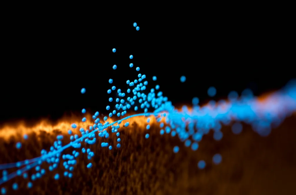 Grafico stilizzato dello spettro di potenza delle macchie solari, con punti dati sparsi e una linea blu sovrapposta che mostra la stima monotona a tratti, evidenziando un picco significativo. Stile fotografia scientifica, obiettivo grandangolare 20mm, messa a fuoco nitida sul picco.