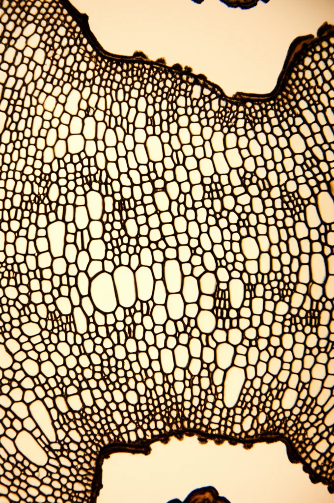 Primo piano macro di diverse sezioni trasversali di campioni di legno tropicale messicano, illuminazione da laboratorio controllata, obiettivo macro 100mm, alta definizione per mostrare le differenze nelle strutture cellulari (vasi, fibre, parenchima).