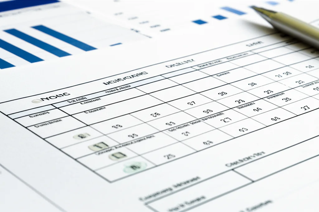 Fotografia macro ad alto dettaglio di cartelle cliniche e grafici statistici su una scrivania in uno studio medico o di ricerca, luce controllata e messa a fuoco precisa sui documenti, obiettivo macro 90mm.