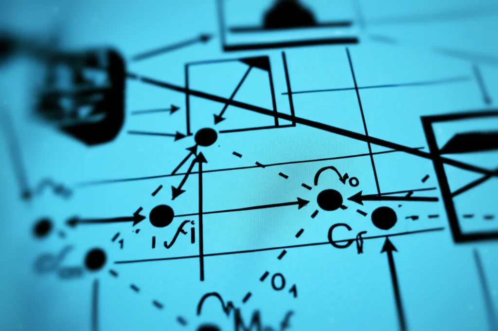 Diagramma schematico che illustra il controllo a campionamento aperiodico applicato a una rete complessa, mostrando istanti di campionamento irregolari e l'effetto del controllo mantenuto tra campioni, stile grafico tecnico, depth of field, duotone ciano e nero, prime lens 35mm