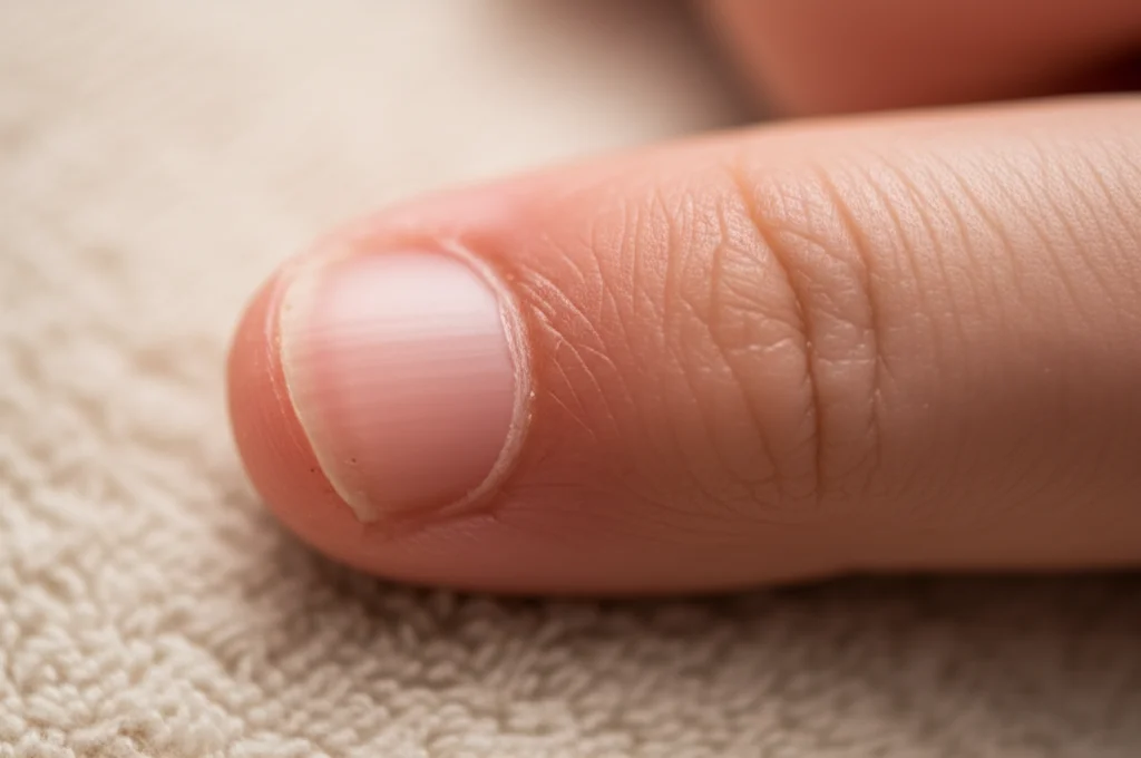 Scatto di lenti macro, 80 mm, concentrandosi su un singolo giunto di dito leggermente infiammato della mano di un bambino che poggia delicatamente su un tessuto morbido, di colore neutro, illuminazione controllata che evidenzia il sottile gonfiore.