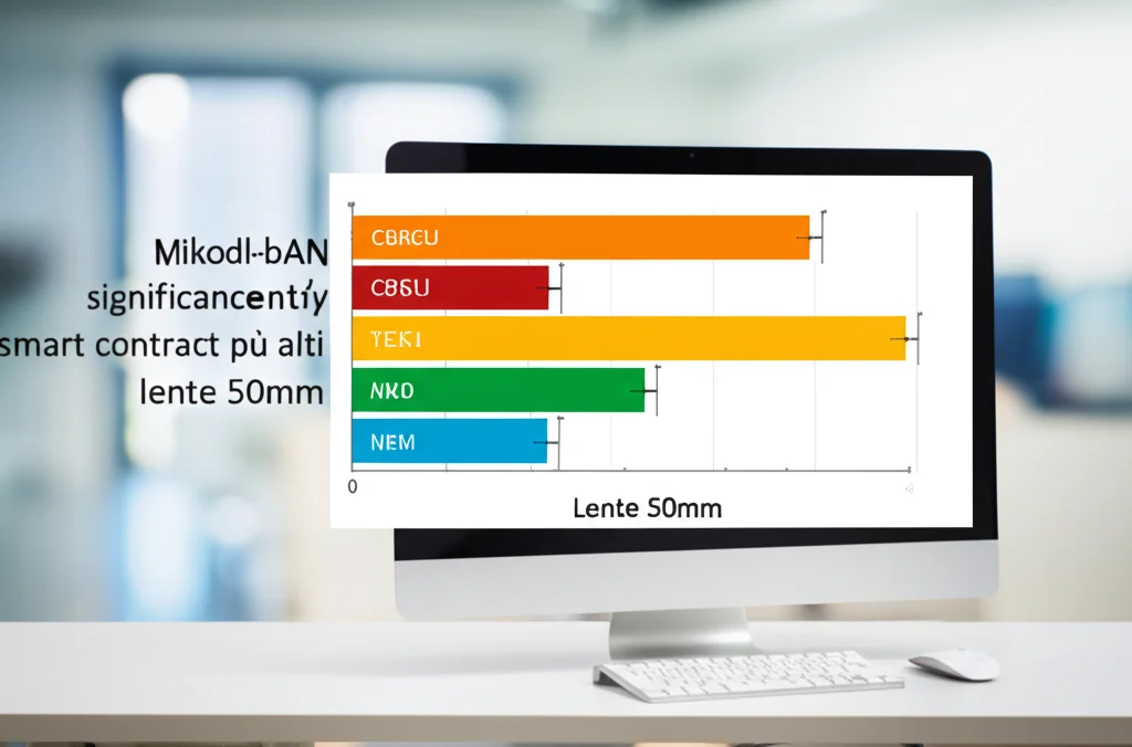 Grafico a barre comparative su schermo di computer che mostra l'accuratezza del metodo Bimodal-HAN significativamente più alta rispetto ad altri 4 metodi (CBGRU, TokenCheck, ecc.) specificamente sul dataset di smart contract lunghi, lente 50mm, sfondo ufficio tech sfocato.