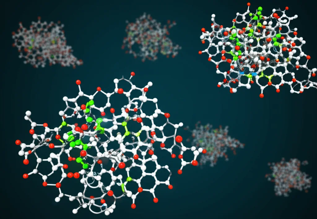 Visualizzazione astratta di strutture molecolari complesse su uno sfondo scuro, con legami chimici evidenziati in colori brillanti che si rompono e si riformano, rappresentando la trasformazione dei gruppi funzionali idrofobici in idrofilici e la generazione di radicali liberi (siti attivi).