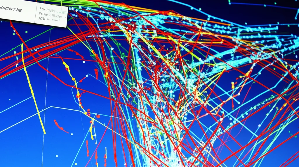 Immagine macro ad alta definizione di uno schermo di computer che mostra dati complessi sulla biomassa ittica e rotte di pescherecci, illuminazione controllata per evidenziare i dettagli digitali. Obiettivo macro 100mm.