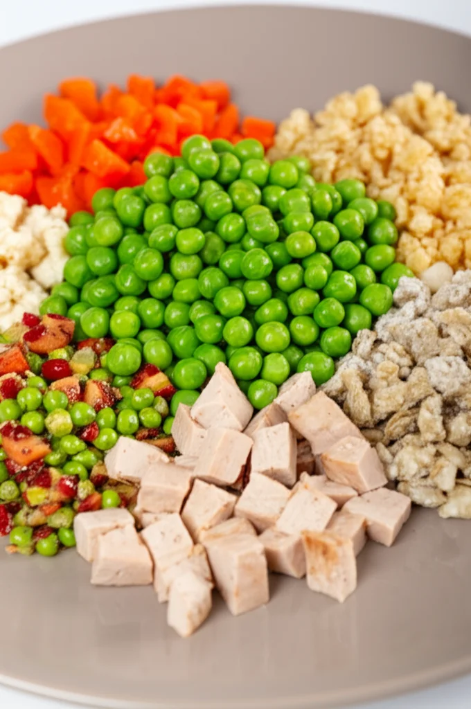 Fotografia macro (obiettivo 100mm) di un piatto colorato e bilanciato per diabetici, con verdure fresche, una porzione di proteine magre e carboidrati integrali, illuminazione controllata e alta definizione dei dettagli del cibo.