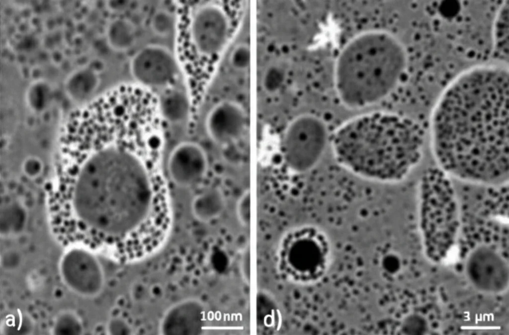 Macro lens, 100mm, high detail, precise focusing, controlled lighting, visualizzazione al microscopio di cellule epiteliali polmonari umane (A549) in coltura. Alcune cellule mostrano segni di danno (arrotondamento, distacco) a causa dell'infezione da PRSP, mentre altre, trattate con la combinazione CAP, appaiono più sane e integre, evidenziando l'effetto protettivo. Illuminazione chiara da laboratorio.