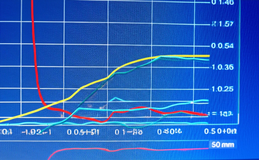 Confronto grafico stilizzato tra l'accuratezza di un modello di deep learning (linea alta e stabile) e un modello di machine learning classico (linea leggermente più bassa e meno stabile) nella classificazione di dati caotici, visualizzato come un grafico scientifico su uno schermo digitale, obiettivo 50mm, profondità di campo per mettere a fuoco le linee del grafico.