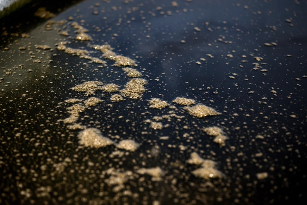 Vista macro di acqua torbida e scura in un serbatoio di trattamento delle acque reflue di un allevamento suino, con bolle d'aria che salgono lentamente, illuminazione laterale controllata per evidenziare le particelle sospese, obiettivo macro 90mm, alta definizione, messa a fuoco precisa sulle bolle.