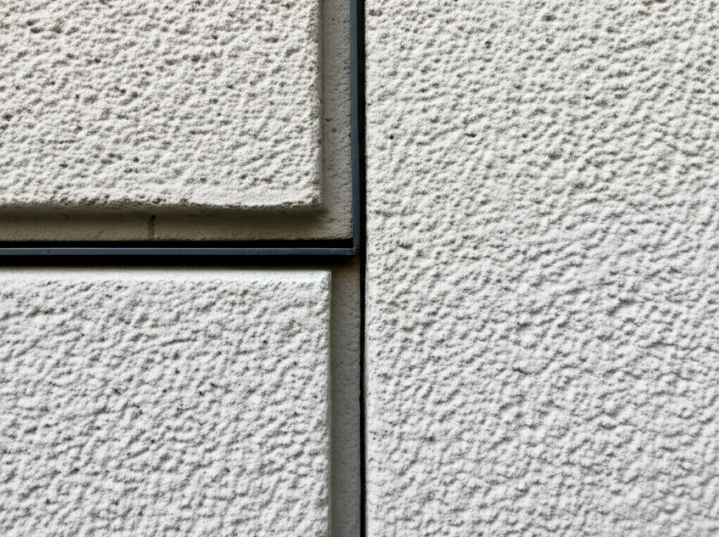 Fotografia macro di dettagli architettonici modernisti, come la giunzione tra parete e finestra o la texture del cemento a vista. Obiettivo macro 90mm, alta definizione, illuminazione controllata per enfatizzare le texture, focus preciso sui dettagli costruttivi.