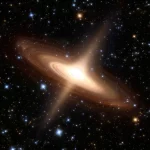 Immagine fotorealistica di un buco nero generalizzato di Reissner-Nordström con effetti elettromagnetici non lineari visibili come distorsioni luminose e campi energetici attorno all'orizzonte degli eventi, immerso nello spazio profondo con stelle distanti. Astrofotografia, obiettivo grandangolare 10mm, lunga esposizione, messa a fuoco nitida sulla singolarità apparente e sulla distorsione luminosa dovuta al lensing.