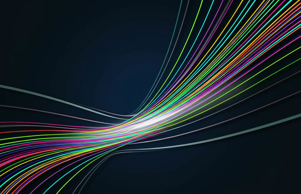 Grafico astratto che mostra diverse curve convergenti verso un punto stabile, rappresentando la dinamica di un modello epidemico, colori vivaci su sfondo scuro, stile infografica scientifica.