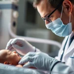 Fotografia ritratto, obiettivo prime 35mm, profondità di campo: un neonatologo dedicato esamina delicatamente un neonato pretermine in un'incubatrice, trasmettendo cura e l'urgenza della diagnosi precoce per condizioni come la NEC. Illuminazione morbida e calda.