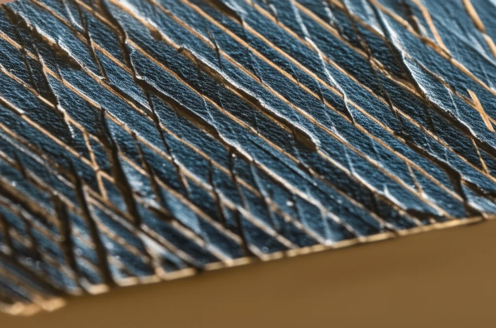 Immagine macro, obiettivo 80mm, che mostra strati cristallini depositati atomo per atomo su un substrato con illuminazione controllata, alto dettaglio, messa a fuoco precisa, rappresentando l'ingegneria delle interfacce a livello atomico.