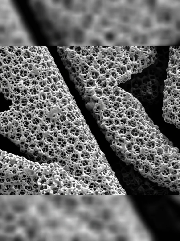 Primo pianoforte macro di un Airgel Complice Bidirezioni Nero, Evidenziando la Struttura Porosa lamellare Con Illuminazio Controtata. Macro fotografia, obiettivo da 80 mm, primo piano di una struttura aerogel nera e altamente porosa che mostra dettagli intricati lamellari, illuminazione controllata che evidenzia la consistenza e i pori, i dettagli elevati, la messa a fuoco precisa.