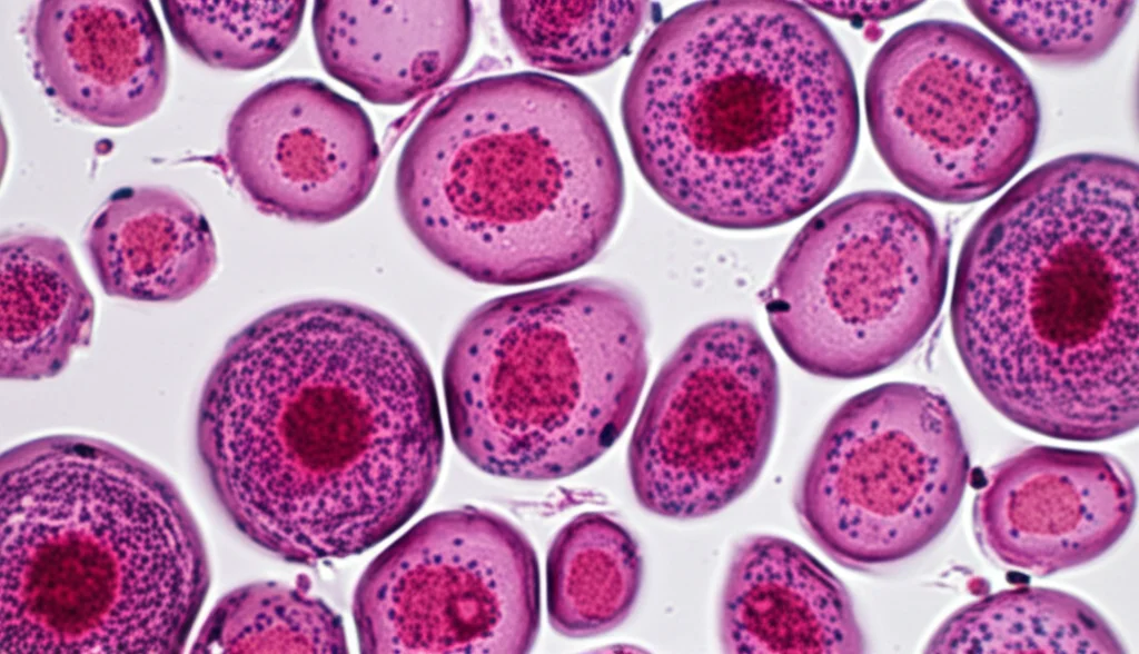 Immagine fotorealistica di adipociti (cellule adipose) ingranditi al microscopio, contesto scientifico, alta definizione, messa a fuoco precisa, obiettivo macro 60mm.