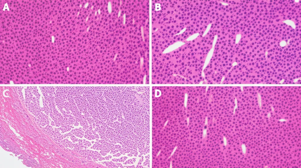 Immagine macro di un modello anatomico di fegato sano accanto a uno con steatosi epatica visibile (MASLD). Obiettivo macro 100mm, alta definizione, illuminazione controllata per evidenziare le differenze di texture e l'accumulo di grasso nel fegato malato.