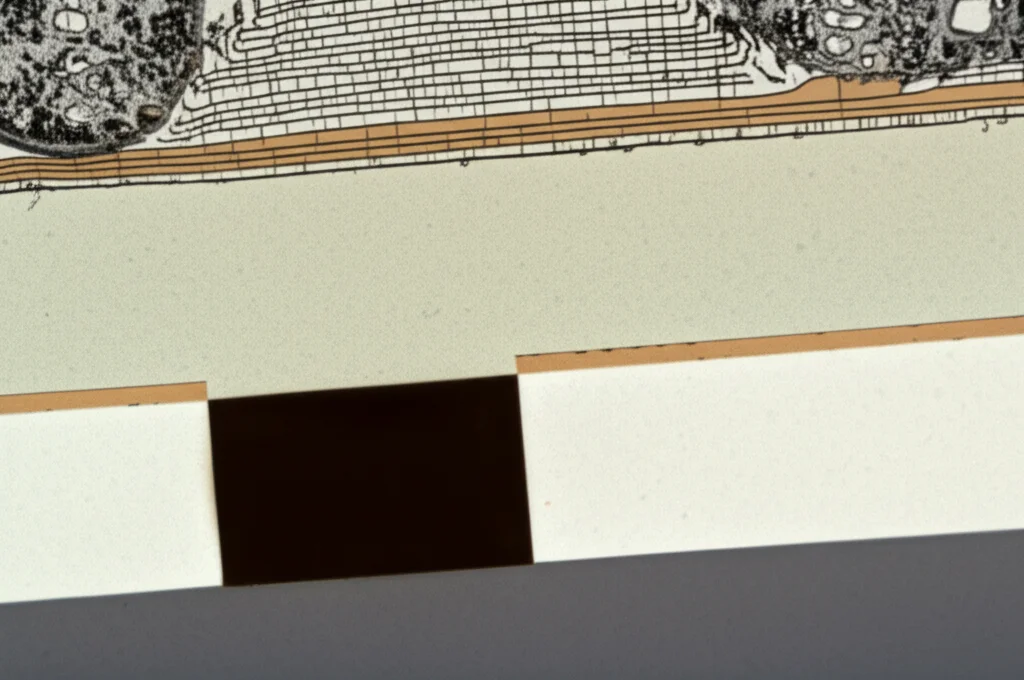 Primo piano, lenti macro 100mm, di una sezione trasversale di un pacchetto ceramico laminato per semiconduttori. Sono visibili tre strati distinti (Beo, Al2o3, Aln Textures). Focalizzazione precisa, dettagli elevati, illuminazione in studio che enfatizza la struttura a strati.