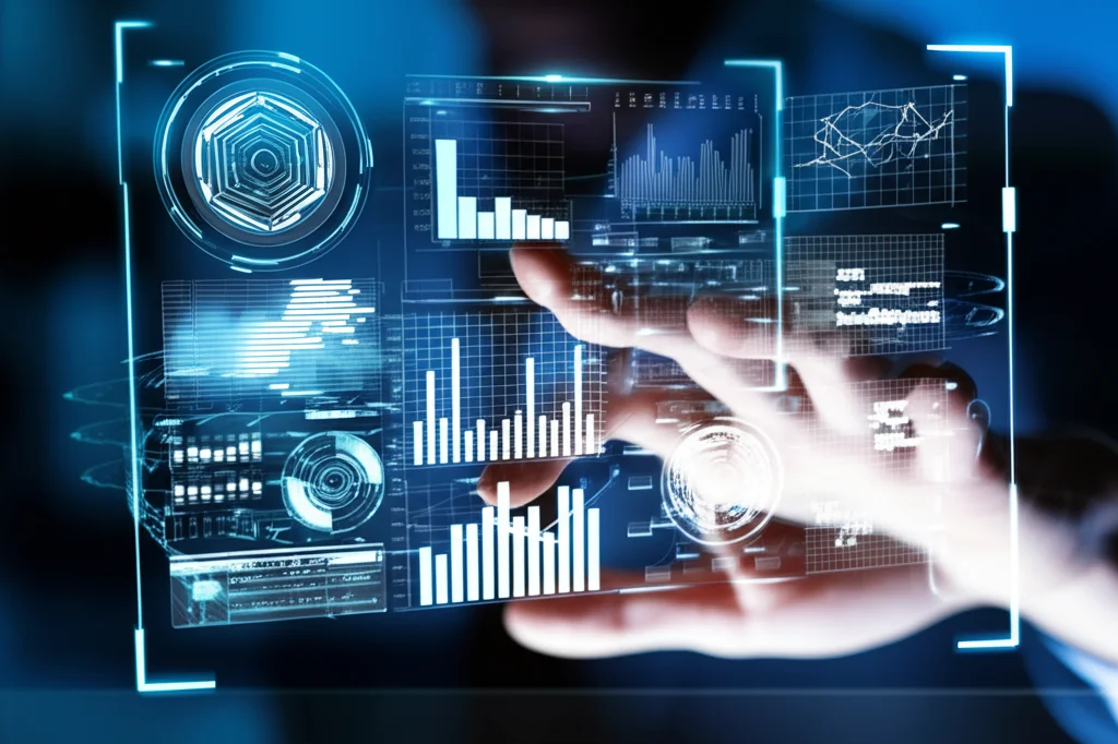 Immagine macro ad alta definizione di una mano umana che tocca delicatamente uno schermo trasparente olografico su cui fluttuano simboli linguistici e diagrammi di connessione astratti, rappresentando l'interazione tra mente, linguaggio come artefatto esterno e cognizione estesa. Obiettivo macro 100mm, illuminazione controllata e futuristica, messa a fuoco precisa sui dettagli.