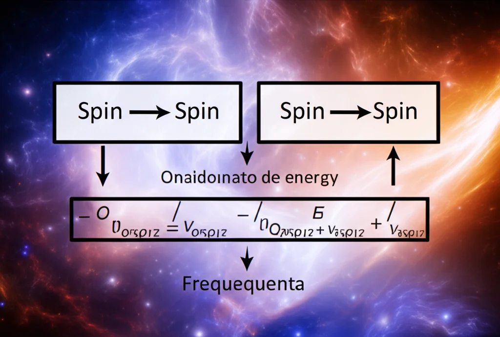 Immagine concettuale fotorealistica che illustra il processo VAET: un diagramma energetico con due livelli di spin (donatore, accettore) separati da un'energia epsilon, e un modo vibrazionale (oscillatore) che media il trasferimento di energia quando la sua frequenza è in risonanza. Frecce indicano il flusso di energia assistito dalla vibrazione. Sfondo astratto quantistico, illuminazione suggestiva, stile high-tech.