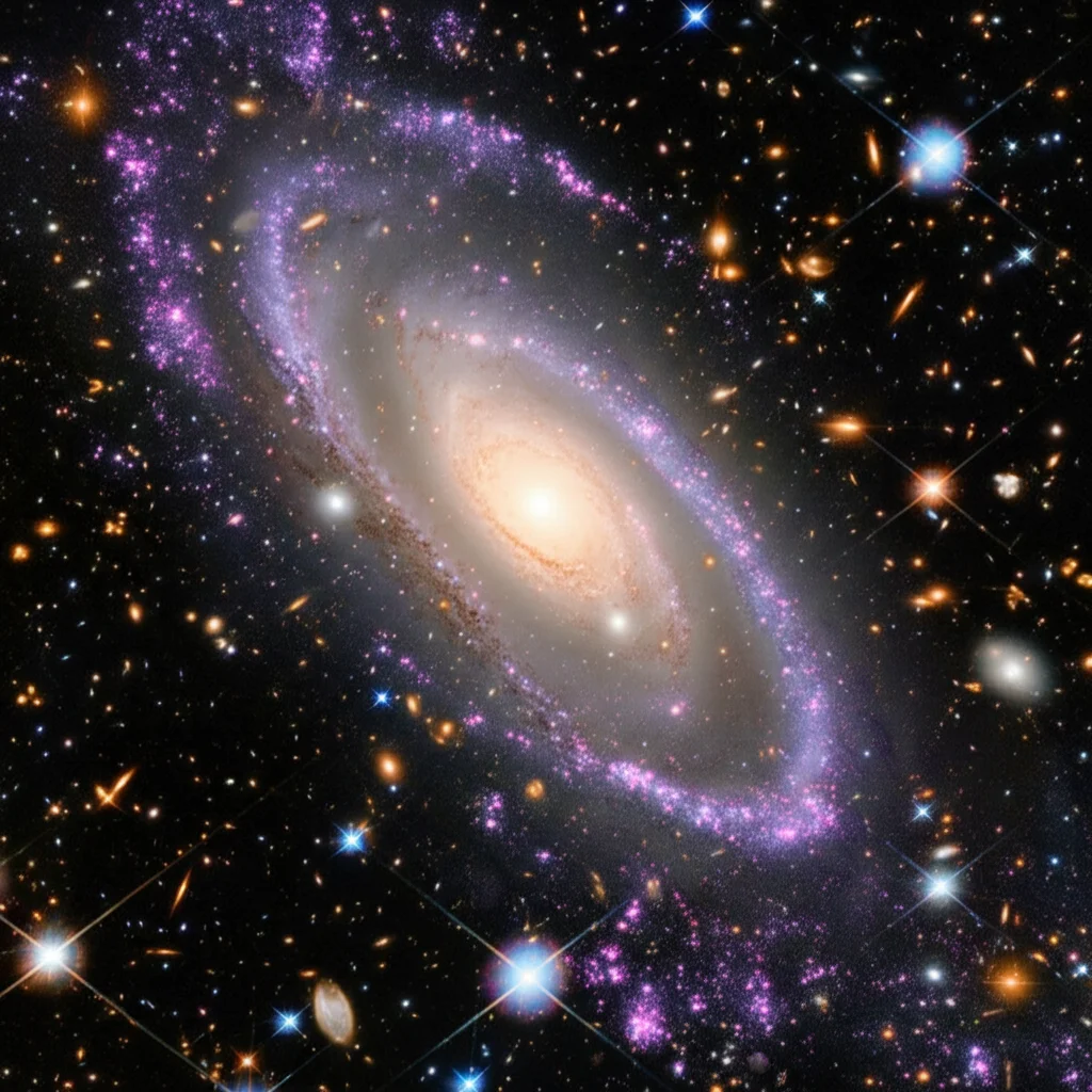 Immagine astronomica ultra-realistica di una supernova di Tipo Ia che esplode in una galassia lontana a spirale, vista da un telescopio spaziale. Dettagli nitidi della nebulosa in espansione contro lo sfondo dello spazio profondo. Wide-angle 10mm, long exposure, sharp focus.