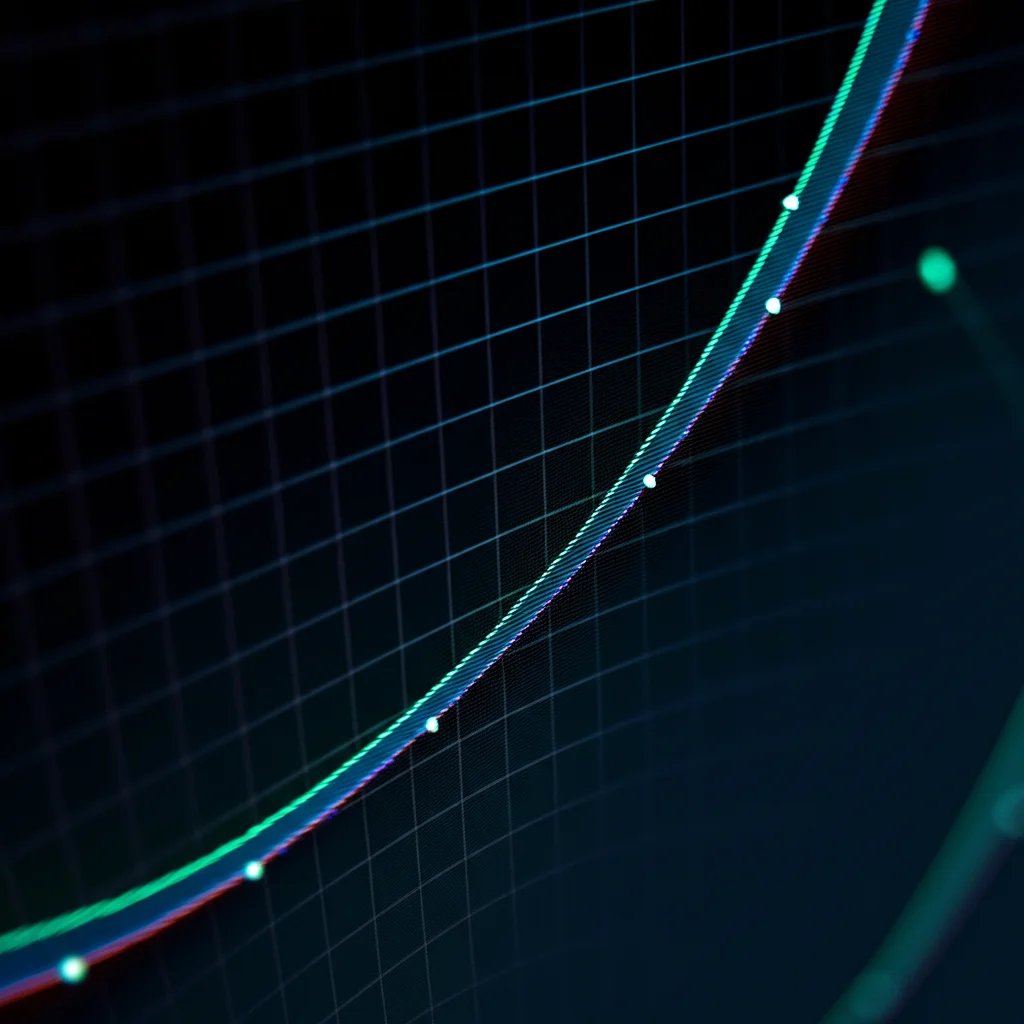 Grafico scientifico stilizzato su uno schermo digitale che mostra una curva simile alla funzione di struttura con pendenza iniziale, punto di inflessione e plateau evidenziati, alta definizione, illuminazione da studio.