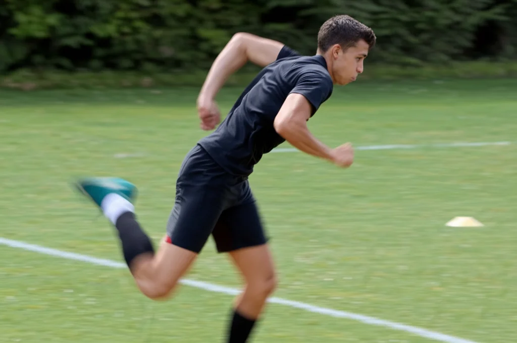 Fotografia d'azione di un atleta che esegue un movimento tecnico complesso con fluidità durante un allenamento sportivo, catturata con un teleobiettivo zoom 200mm, alta velocità dell'otturatore, tracciamento del movimento.