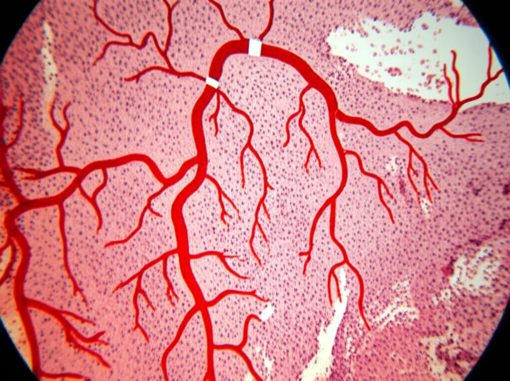 Primo piano di una placca aterosclerotica ad alto rischio all'interno di un'arteria vertebrobasilare visualizzata tramite VWI. Si notano dettagli come l'iperintensità pre-contrasto o il forte enhancement post-contrasto. Macro lens, 100mm, high detail, precise focusing, controlled lighting, immagine scientifica.