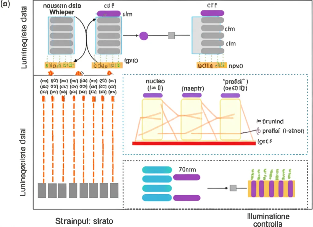 Illustrazione astratta di una rete neurale complessa (modello Whisper) con piccole sequenze di dati luminosi (i 'prefissi') che vengono inserite all'input di ogni strato. Il nucleo della rete rimane statico. Obiettivo macro 70mm, illuminazione controllata, alta definizione.