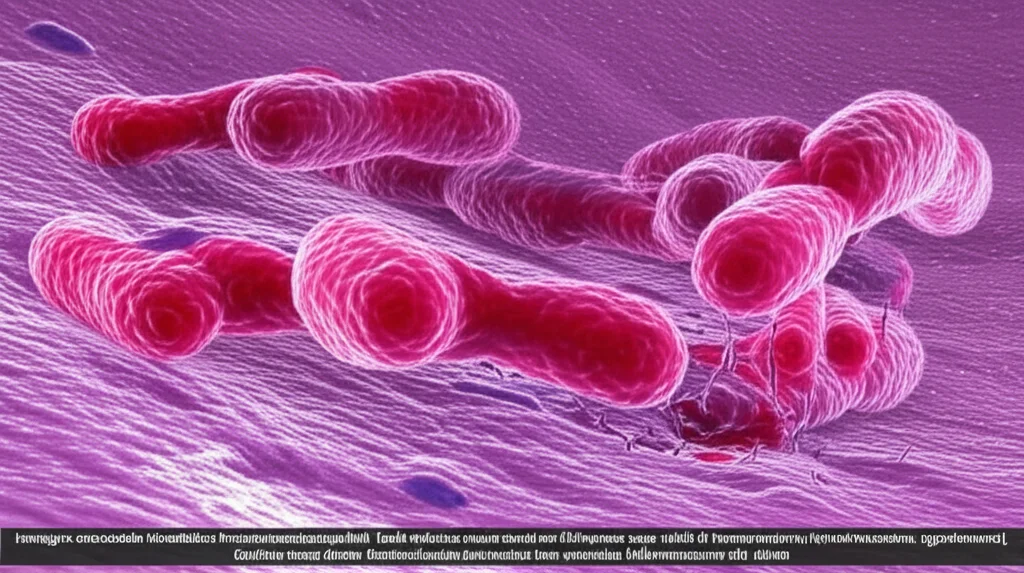 Immagine concettuale fotorealistica che mostra batteri Porphyromonas gingivalis (piccoli bastoncelli) che attaccano le cellule gengivali rosse e infiammate. In primo piano, un macrofago (grande cellula immunitaria) mostra segni visibili di PANoptosi (frammentazione, rigonfiamento). Sullo sfondo, l'osso alveolare appare eroso. Obiettivo macro 90mm, illuminazione drammatica che evidenzia l'infiammazione, alto dettaglio.