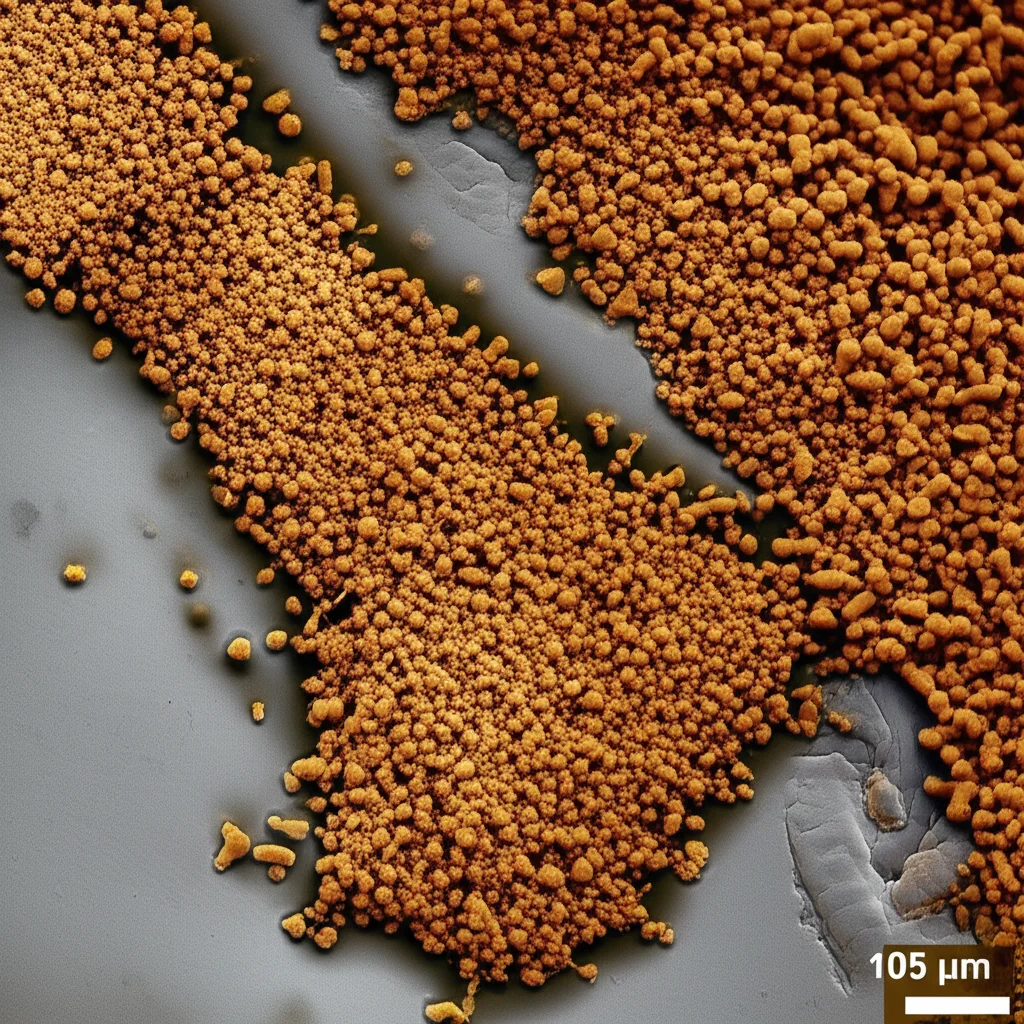 Object photography, Macro lens, 105mm, High detail, precise focusing, controlled lighting of colorful spinel ferrite nanoparticles synthesized with henna extract, showing diverse morphologies.