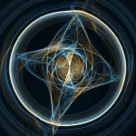 Visualizzazione artistica di concetti matematici complessi. Onde stocastiche bluastre che interagiscono con una struttura geometrica dorata stabile (rappresentante la soluzione di Lyapunov). Obiettivo 35mm, stile cinematografico con toni blu e oro duotone, profondità di campo media per sfocare lo sfondo.