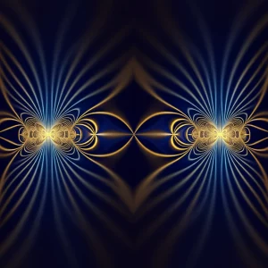 Illustrazione artistica e matematica che mostra i polinomi di Chebyshev come onde eleganti che convergono verso il simbolo di Pi Greco, con un effetto di profondità di campo, utilizzando una palette di colori duotone blu e oro, obiettivo da ritratto 35mm per un focus morbido ma definito.