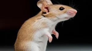 Visualizzazione artistica del cervello di un ratto durante una scansione PET, con particolare enfasi sullo striato dorsale dove si osserva l'upregulation dei recettori D2. Macro lens, 80mm, high detail, illuminazione controllata per evidenziare le aree di interesse.