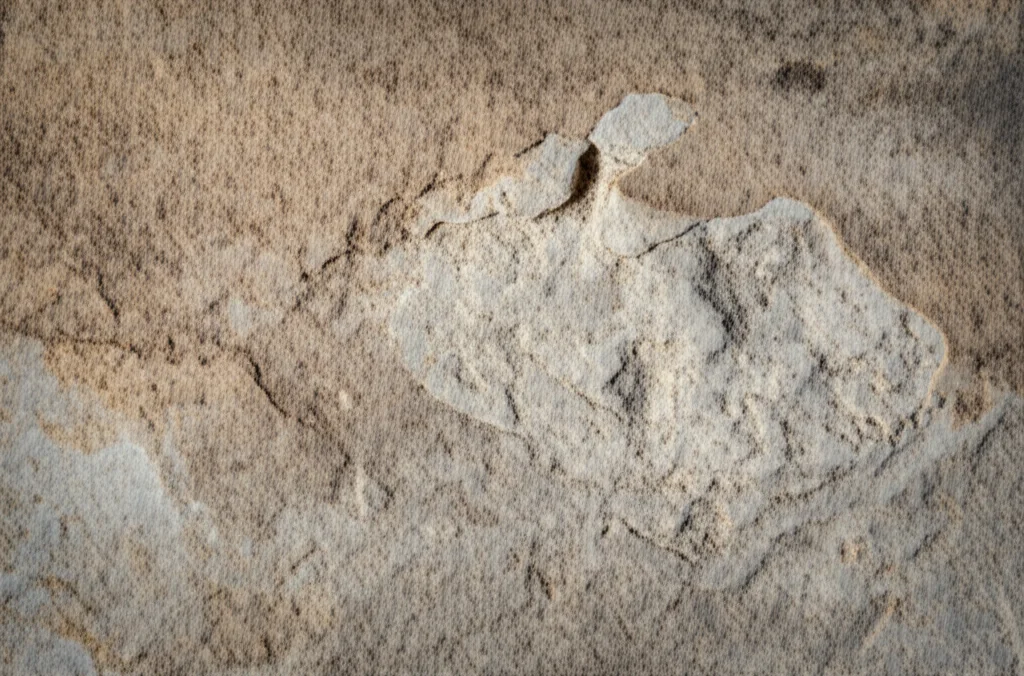 Macro shot, 60mm lens, of ancient, weathered limestone with visible pores, one section appearing consolidated and stronger, under soft, controlled lighting, highlighting texture and subtle color variations.