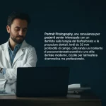 Portrait Photography, una consulenza per pazienti senior interessata con un dentista sulla terapia del bisfosfonato e le procedure dentali, lenti da 35 mm, profondità di campo, catturando un momento di processo decisionale condiviso in uno stile dentale moderno e moderno, stile noir per l'atmosfera drammatica ma professionale.