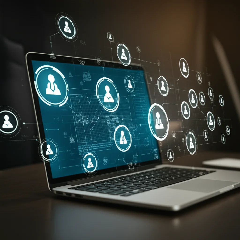 A wide-angle shot of a digital marketplace interface with diverse user icons, symbolizing heterogeneous consumers and platform search design, sharp focus