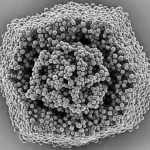 Immagine macro di una struttura porosa simile a una spugna tridimensionale, che rappresenta il materiale composito CrFe2O4@MOF-5, con dettagli ad alta definizione e illuminazione controllata per evidenziare la sua capacità di adsorbimento. Obiettivo macro 100mm, alta definizione, messa a fuoco precisa, luce laterale per creare ombre e profondità.