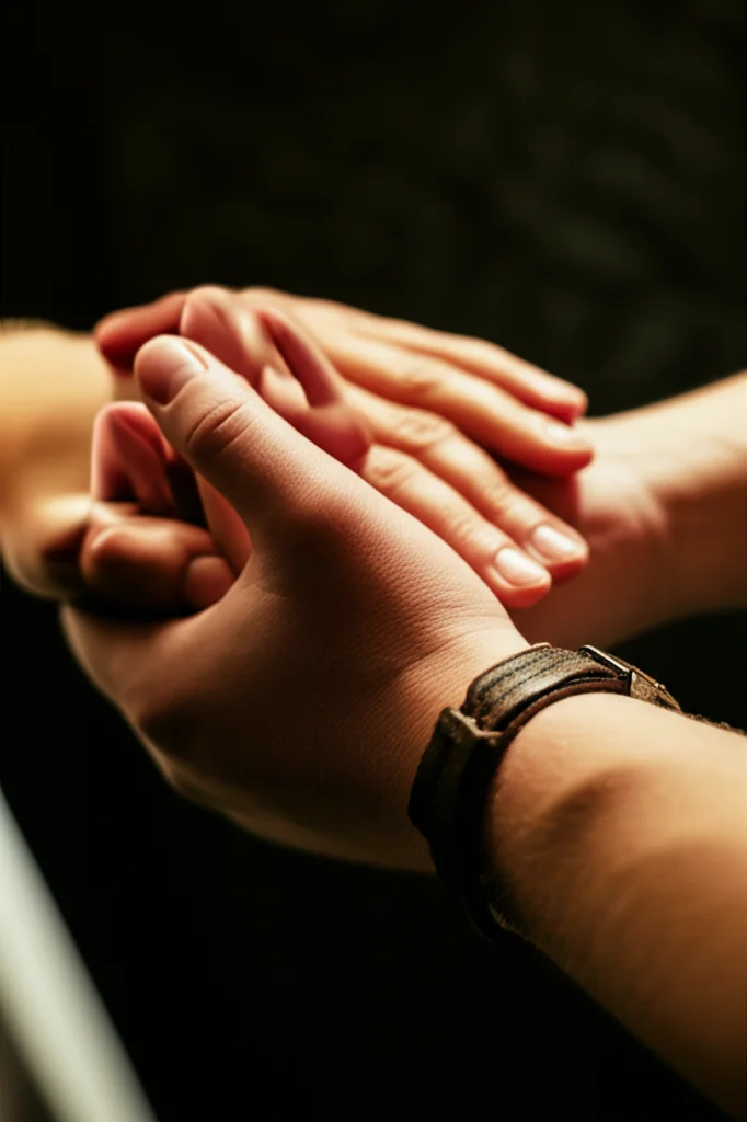 Immagine fotorealistica e concettuale delle mani con testi religiosi diversi, che simboleggia il dialogo interreligioso e la ricerca della pace attraverso la fede, mani diverse, illuminazione calda, lente da 50 mm, apertura f/2.8