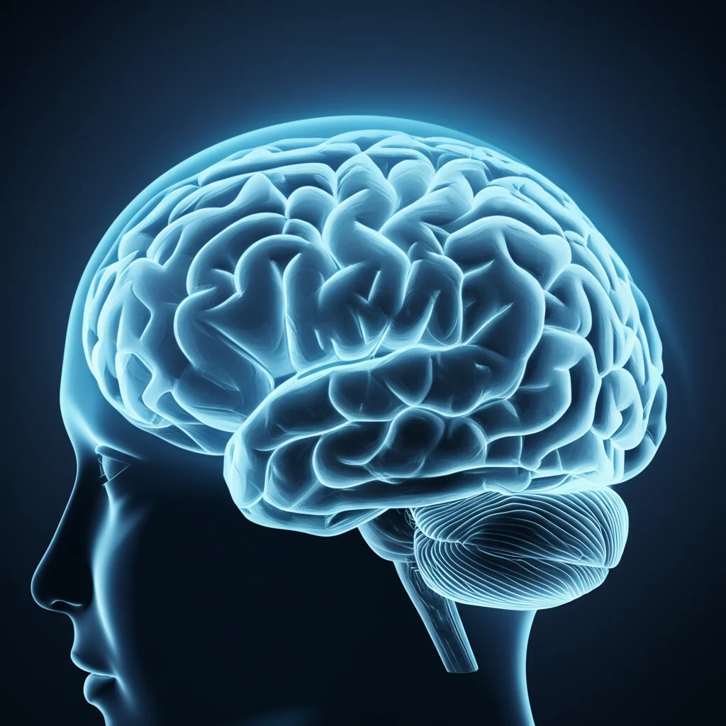 Immagine concettuale di un cervello umano stilizzato con aree illuminate che simboleggiano l'attività neurale e i punti di rischio del punteggio PREDELIS. Prime lens, 35mm, duotone blu acceso e grigio scuro, profondità di campo per evidenziare la complessità del cervello e la precisione del punteggio.