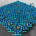 Macro lens, 100mm, high detail, precise focusing, controlled lighting, raffigurante un primo piano di un materiale Covalent Organic Framework (COF) a base di ftalocianina di nichel di colore blu vibrante su una superficie di elettrodo, con molecole di CO2 stilizzate che interagiscono con i siti attivi di nichel, enfatizzando i legami ingegnerizzati tra le unità di ftalocianina. Lo sfondo suggerisce un setup elettrochimico da laboratorio.