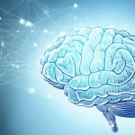 Immagine concettuale astratta che rappresenta l'integrazione di dati multi-omici (DNA, RNA, proteine) per la diagnosi neurologica, visualizzando reti complesse di dati e un cervello stilizzato. Illuminazione controllata, focus nitido sui dati.