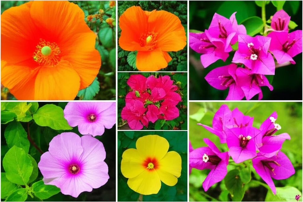 Un collage di fiori dai colori intensi e variopinti provenienti da diversi continenti (California, Spagna, Brasile), che simboleggiano la diversità e l'ubiquità dei pigmenti floreali. Obiettivo macro 60mm, alta definizione, illuminazione controllata per esaltare la vivacità dei colori.