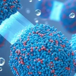 Visualizzazione artistica di nanoparticelle di ZnO che interagiscono con molecole di colorante blu sotto irradiazione luminosa, con fasci di luce che attivano le particelle. Dettaglio elevato, illuminazione drammatica, concetto di purificazione dell'acqua e nanotecnologia. Obiettivo macro 80mm, sfondo con molecole d'acqua stilizzate.