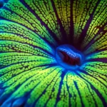 A photorealistic image using a macro lens at 100mm, showing the detailed texture and vibrant colors of a sea anemone's oral disc and tentacles, with precise focusing and controlled lighting.