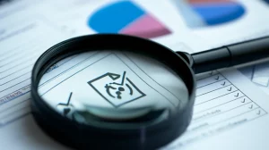 Un'immagine concettuale che rappresenta la validazione di uno strumento psicologico: una lente d'ingrandimento che esamina un documento con grafici e simboli di spunta, simboleggiando l'accuratezza e l'affidabilità. Macro lens, 85mm, high detail, precise focusing, controlled lighting.