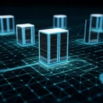 Visualizzazione concettuale di una rete cloud ottimizzata con nodi interconnessi che mostrano un bilanciamento del carico efficiente, flussi di dati stilizzati che si distribuiscono uniformemente tra i server virtuali, sfondo astratto high-tech, illuminazione dinamica, rendering 3D fotorealistico.