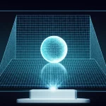 Immagine fotorealistica di un display olografico avanzato che proietta una scena 3D complessa, come un modello molecolare dettagliato o un paesaggio in miniatura, osservabile da diverse angolazioni. L'immagine olografica è nitida e stabile. Utilizzare un obiettivo macro da 90mm per catturare l'alta definizione dell'ologramma, con illuminazione controllata per esaltare i dettagli tridimensionali. L'osservatore, o una parte di esso come un occhio, è visibile e mette in risalto l'ampio eyebox. Tonalità duotone blu e argento per un look tecnologico e pulito.