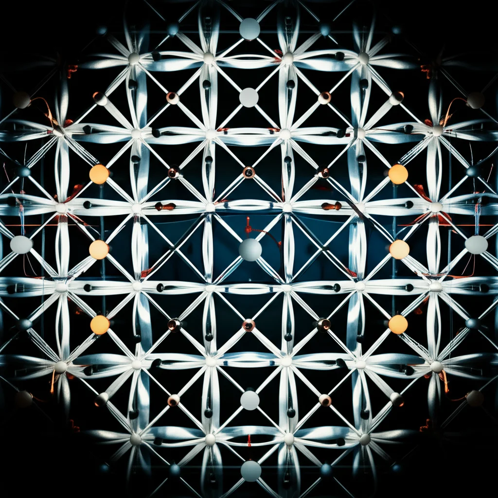 Concetto astratto di un frigorifero quantistico di Carnot, con diagrammi di cicli termodinamici sovrapposti a una rappresentazione stilizzata di atomi e qubit. Illuminazione drammatica, obiettivo prime 24mm, con un leggero effetto 'film noir' per dare profondità e mistero.