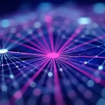 Immagine concettuale di una rete complessa di dati epigenomici e funzionali che convergono per illuminare l'attività regolatoria del genoma umano, con particolare focus sulla diversità cellulare, obiettivo prime 35mm, profondità di campo, illuminazione drammatica e colori duotone blu e magenta.