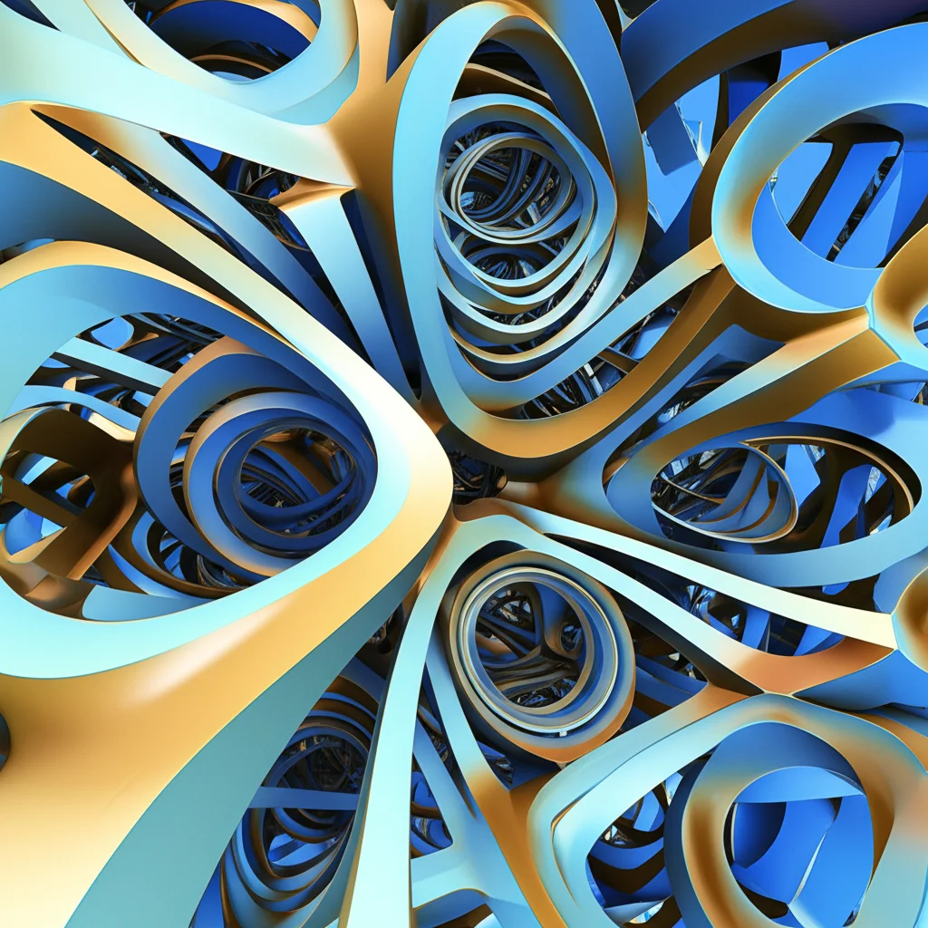 Visualizzazione artistica e fotorealistica della Geometria di Born, con strutture geometriche complesse che si intrecciano nello spaziotempo, simboleggiando la curvatura e le connessioni tra metrica e forme simplettiche. Obiettivo prime 35mm, illuminazione cinematografica con toni blu e oro, profondità di campo.